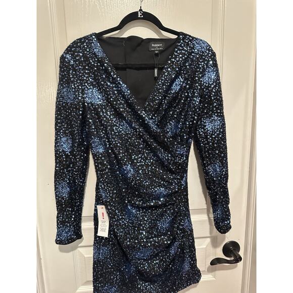 Bardot Blue Sequin Wrap Dress - Size M - NWT - Picture 3 of 9